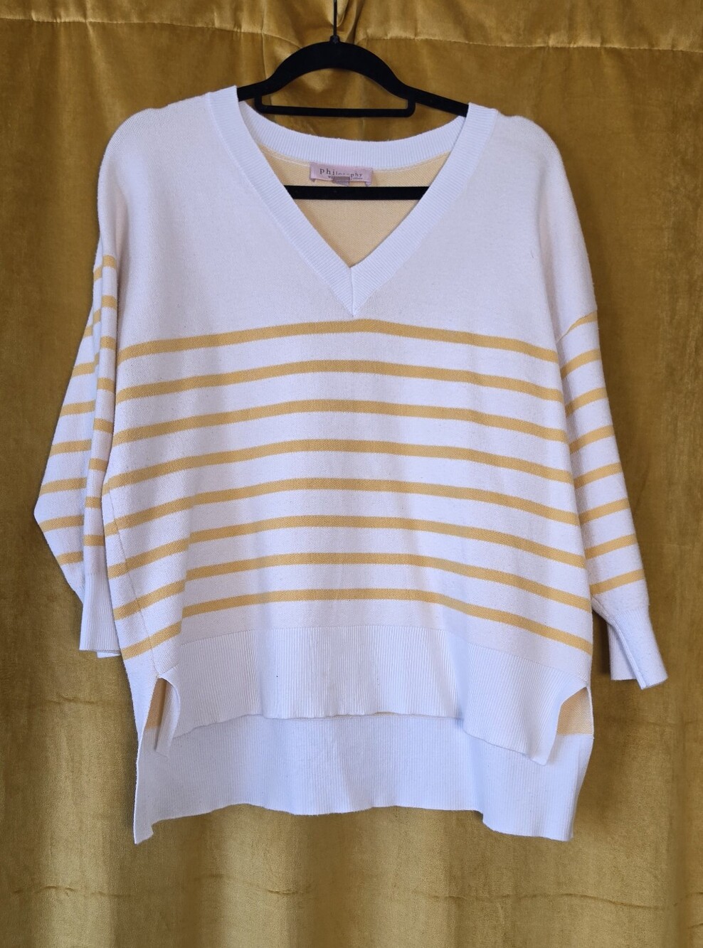 Philosophy White and Pale Yellow Striped Knit Top
